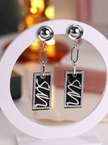 1pc Stylish Letter & Geometric Inlaid Earrings, Suitable For Daily Wear - Earring - View 7