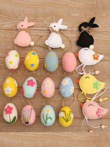 1/4 piezas Huevos de Pascua de fieltro de lana hechos a mano - Huevos de Pascua decorativos con textura y coloridos con patrones florales y de conejitos, decoraciones artesanales adecuadas para decoración de mesa, habitación, colgantes en el árbol de Navidad, decoración de canasta, decoración de bandeja escalonada, manualidades, exhibición de Pascua, decoración de fiesta y decoración del hogar de primavera - Multicolor - Ver 7