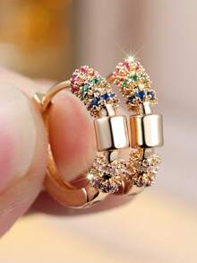 1 Pair Of Luxurious And Charming Rainbow Zirconia Hoop Earrings For Women-The Perfect Gift For Women And Girls, Stylish And Versatile Party Jewelry - Colorful - View 6