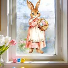 1/2 pezzi Adesivi decorativi per finestre a tema primaverile, coniglietto cartoni animati, uova colorate, carote, adesivi riutilizzabili per finestre, porte scorrevoli, decorazioni per feste e vacanze - Multicolore - Visualizzare 8