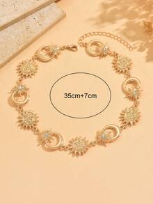 1 chiếc vòng cổ đính đá pha lê hình mặt trời và mặt trăng bằng hợp kim, trang sức thanh lịch dành cho nữ, thích hợp đeo hàng ngày, trong dịp Ramadan. - Vàng - Xem 4