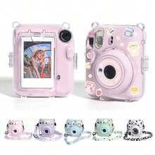 Transparent Film Crystal Camera Case Shoulder Bag With Strap & Cute Stickers For Mini 12 Camera, Travel Friendly