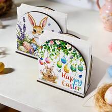 1/4pcs Wooden Easter Napkin Holder Arch Shape Bunny And Eggs Design Free Standing Tissue Dispenser For Kitchen Countertop Dining Table Spring Holiday Party Home Decor - Multicolor - View 4
