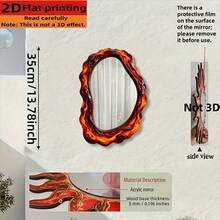 Asymmetrical Wooden Frame With Creative Flame Design, Fashionable Acrylic Mirror Wall Decor - Suitable For Home Living Room, Bedroom, Studio, Patio Wall, No Power Supply Needed, Ideal Gift And Decoration For Father's Day, Wedding Season, Halloween, Christmas And Other Holidays. Please Peel Off The Protective Film On The Front Before Use. - LQ - View 6