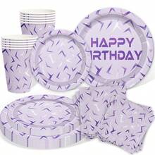 10pcs/20pcs/50pcs/80pcs,Hallyu Theme Party Supplies Set, Including Purple Lightning Crack Plate, Napkin And Paper Cup, Suitable For Korean Animation Birthday Party Decoration, Baby Party And Tableware Arrangement,Kpop Birthday Party 7inch And 9inch Paper Plates,9oz Paper Cups And Tissues Decorations - 彩色 - 查看 4