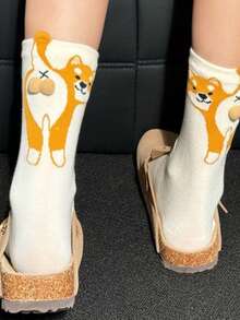 1/4 双趣味男士袜子，猫狗铃铛图案，卡通图案，个性时尚袜子 - 彩色 - 查看 8