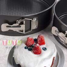 Molde redondo para hornear con tapa de resorte desmontable, bandeja de horno de acero al carbono antiadherente, apilable en múltiples tamaños, grande/mediano/pequeño, adecuado para hornear pasteles de boda y San Valentín, revestimiento de para tarta de queso, pastel de capas - Negro - Ver 8