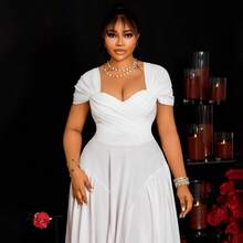 Stylish And Elegant Long Tube Top Collar Waist Large Size Dress - 白色 - 查看 7