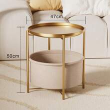 Mesa Auxiliar Moderna con Bandeja Dorada, Estructura Metálica, Almacenamiento Inferior Beige - 1 - Ver 3