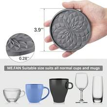 6 Pcs Silicone Coasters With Holder, Drinking Coasters, Beer, Coffee Coasters, Cup Mat For Hot Or Cold Drinks, Thickened, Non-Slip, Non-Stick, Deep Tray - Màu Đỏ Sâu - Xem 4