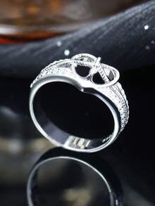 1pc S925 Silver Multi-Layer Diamond Heart Ring, With A Heart-Shaped Design Accented By Multi-Layer Pave Diamonds, Elegant And Romantic Style Suitable For Dates, Anniversaries And Other Emotional Occasions, A Thoughtful Gift Item With Youthful And Stylish Appeal - Silver - View 1