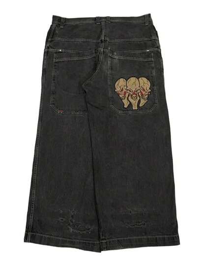 Jeans de Corte Ancho para Hombre: Estampado Urbano, Estilo Hip-Hop Retro, Pantalón Multiusos