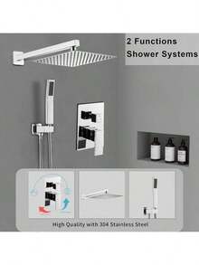 12-Inch Recessed Dual Function Chrome Plated Shower System With Rainfall Shower Head And Handheld Shower Head, Pre-Installed Valve For Bathroom - Electroplating Color - View 8