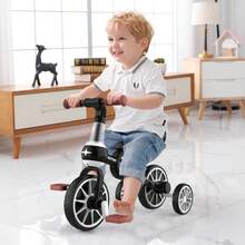 4-In-1 Kids Tricycle With Push Handle, Convertible Toddler Trike & Balance Bike, Adjustable Baby Ride-On For Boys & Girls Ages 2-4, Perfect Birthday & Holiday Gift (Black/Blue/Pink) - Black - View 2
