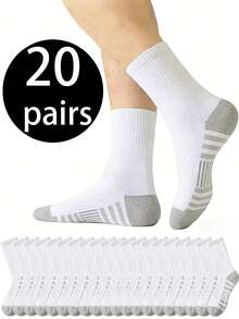 1/5/10/20 Pairs Men's Mid-Calf Socks, Soft Elastic Comfortable Breathable Socks, Suitable For Men And Women's Daily Wear, Simple And Comfortable Unisex Mid-Calf Socks, Versatile Sports & Casual Crew Socks For Men, Odor-Resistant And Moisture-Wicking Mid-Calf Athletic Socks