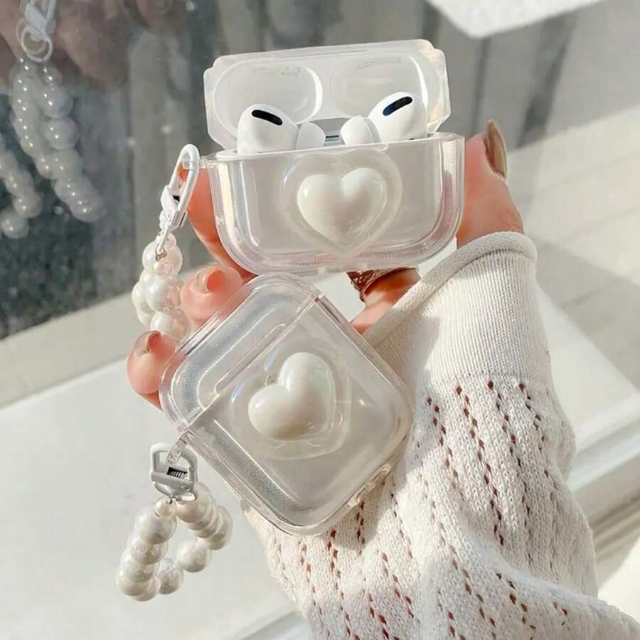 MPATIBY Laser-Engraved Heart Design Transparent Case Compatible With Apple 4 Bluetooth Earbuds Pro 2nd Generation Earbud Case - White - View 1