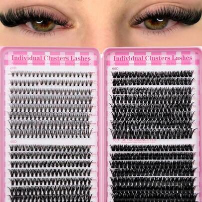  Rikuaild 640 adet 20D+40D+60D+80D Kirpik Seti D-Kıvrımlı Doğal Kalın Kabarık Kirpik Uzantısı 9mm-16mm Karışık Uzunlukta Kendin Yap Taşınabilir Küme Kirpikler Seyahat İçin Uygun