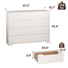 8 Drawer Dresser, 47" Wide White Dresser For Bedroom With Cut-Out Handles, Modern Wooden Chest Of Drawers With Anti-Tip Kit, For Living Room, Hallway, Entryway, Home Office, White - 白色 - 查看 5