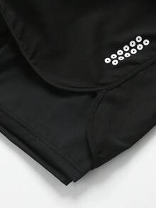 女士休闲运动短裤，时尚跑步百慕大短裤，休闲瑜伽运动短裤，双层内衬，黑色 - 黑色 - 查看 10