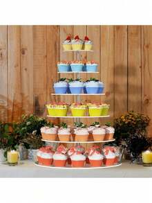 3-6层亚克力纸杯蛋糕架 - 圆形纸杯蛋糕展示架 - 亚克力甜点架蛋糕展示树，适用于派对、婚礼、生日 - 無色 - 查看 3