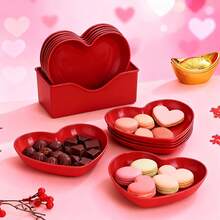 1pc Heart-Shaped Plastic Plate, Holiday & Wedding Snack Plate, Cake Serving Plate, Bone Dish, Dessert, Fruit And Snack Plate, Suitable For Valentine's Day, New Year, Holidays, Weddings, Birthdays And Parties - Red - View 9