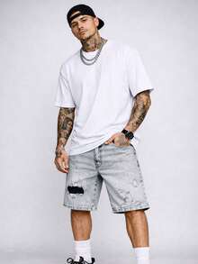 CVHM Jeans Bermuda Jeans Masculino FullSky 100% algodão CHM JEANS Estilo Street - Cinza Claro - Visão 3