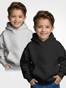 Set Of 2 Plain Boys' Kangaroo Hoodie Sweatshirts - Đen/Xám - Xem 3