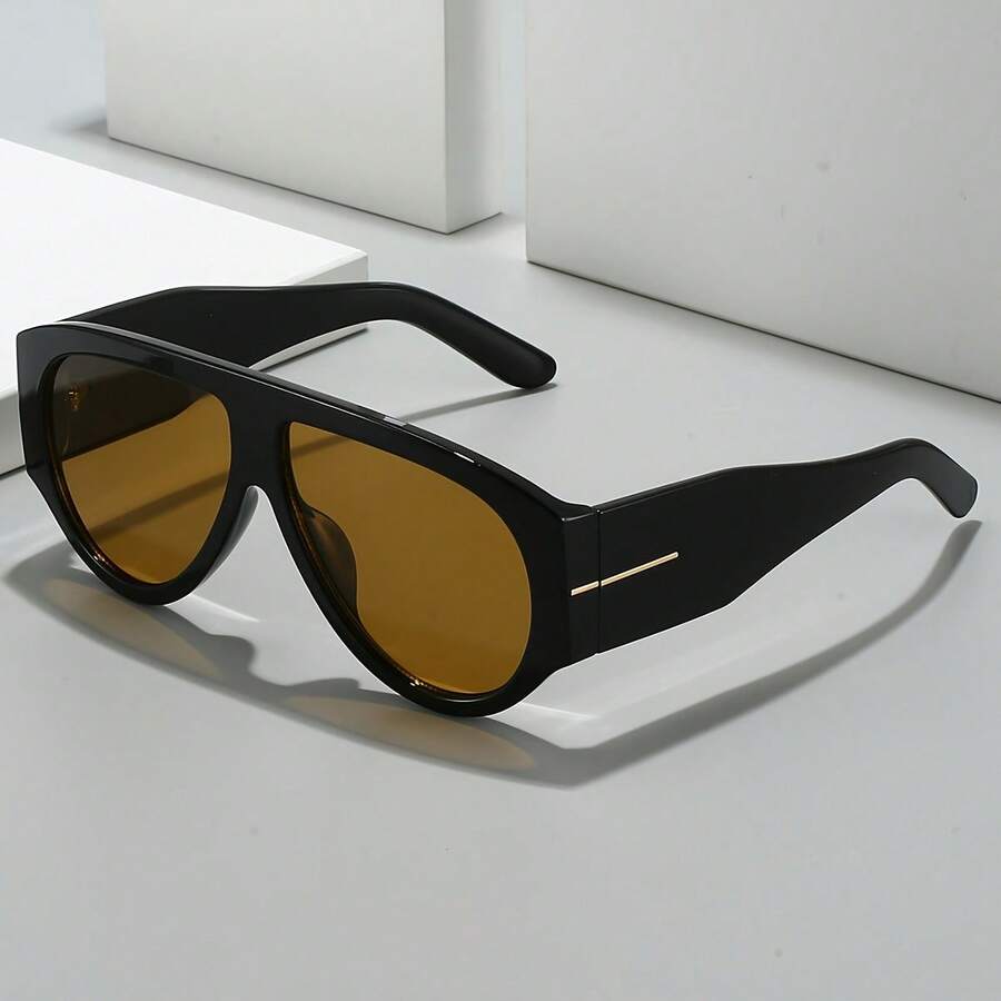 Vintage Glasses - Vintage Brown Frame, Non-Prescription Glasses, Suitable For Men And Women For Daily And Formal Occasions, Shooting, Parties, Street Style - Includes Glasses Case - Exquisite Vintage Accessories, Photo Props, Tortoiseshell Design, Lightweight Frame, Fashion Statement Piece, Must-Have For Trendsetters - 黑框淡茶片 - 查看 1