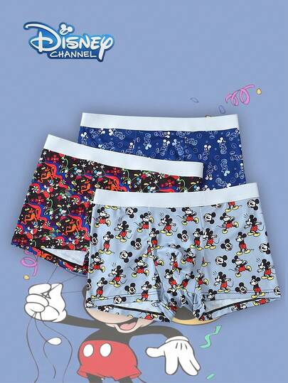  3PCS Disney, Cartoon Graffiti Print Men's Lingerie, Elasticated Waistband Men's Boxer Briefs