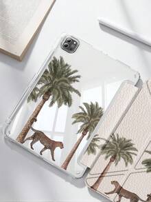 Casing Pelindung Tablet Flip Anti Guncangan Motif Hewan Buas 1 buah Motif Leopard & Pohon Palem Dua Sisi Akrilik Transparan dengan Papan Belakang Kristal, Casing Pelindung Tablet Anti Guncangan untuk Mode Tidur/Bangun, Cocok untuk iPad Air 8(M4) 2026(11/13 Inci), (A16) Generasi ke-11 Model 11 Inci 2025, Generasi ke-9/8/7 10,2 Inci, Tahan Tekuk 3+ Tahun, Slot Pena Terintegrasi, Perlindungan Harian Sempurna, Hadiah Profesional - Hitam dan Putih - View 4