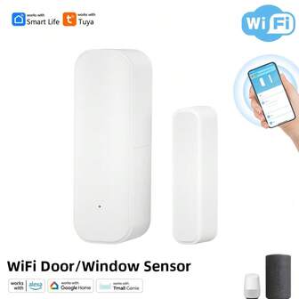 Sensor de puerta y ventana WiFi, sensor de inteligente para el hogar, compatible con Alexa y la aplicación Tuya/Smart Life, sin necesidad de hub, alertas en tiempo real, instalación fácil de bricolaje (sin necesidad de cableado)