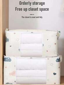 1pc Foldable Wardrobe Storage Bag, Large Capacity Storage Box, Home Bedding Storage Bag, Clothing Storage Box, Cartoon Pattern Dust-Proof Wardrobe Storage Bag, Ideal For Organizing Home Goods, Bedroom And Dorm, Under Bed Storage, Home Decor, Holiday Decor, Room Decor, Bedroom Organization, Home Storage, Moving, Travel, Storage Basket And Underbed Storage Bag, Gift For Women - Beige - View 3