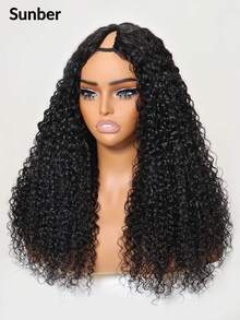 Sunber EasiContour V Part Curly Human Hair Wigs With Drawstring V Shape Wigs Jerry Curly Glueless Wig 150% Density Upgrade No Leave Out Vpart No Gel Beginner Friendly Clip In Vpart Curly Wigs Glueless Jerry Curly Wig - SNatural - 查看 5