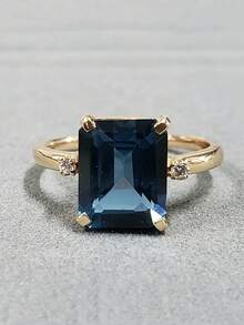 1枚优雅蓝色锆石镶嵌戒指，适合派对和婚礼，简约风格，铜合金材质，四季皆宜。 - 戒指 - 查看 3