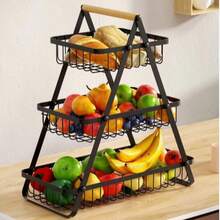 3-Tier Multifunctional Fruit Basket: Countertop Organizer For Kitchen Produce - Black - View 5