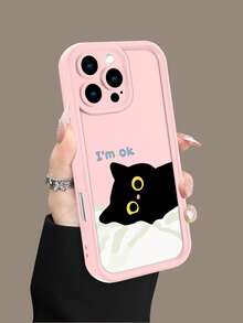 1pc Couple Matching Fashionable Personalized Creative Cute Black Cat Patchwork Slogan Pattern Luxury Shock-Proof High-Quality Soft Silicone Phone Case, Macaron Color Protective Cover, Compatible With IPhone 17/16/16Pro/16 Plus/16Pro Max, 15, 14, 13, 12, 11 Plus/Pro Max Full Series, Easter/Valentine's Day/New Year Decorative Gift, Birthday Gift Idea For Girlfriend/Boyfriend/Friends/Yourself - Pink - View 5