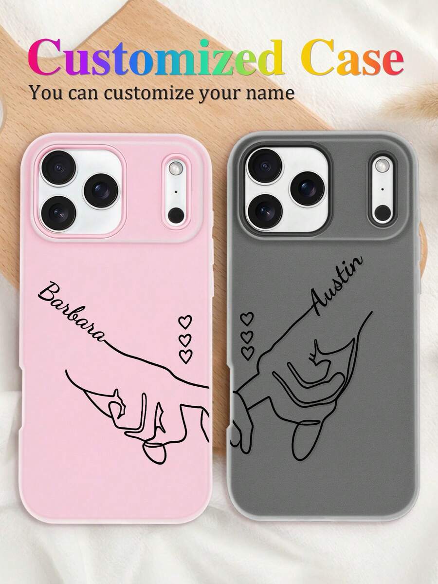 Valentine's Day 1pc Personalizable Cutout Style, Customized Family, Personalized Signature ,Couple PC Hand In Hand Style Small Fresh Pink Heart-Shaped Candy Phone Case With Large Holes And Two-In-One Jelly Case, Compatible With IPhone 17 Pro Max 16 15 14 13 12 11 Pro MAX Stylish Air Soft-Edge Back Cover Protective Cover,Funny Phone Case,Gifts For Women,Valentine's Day Couple Style - Black - View 1