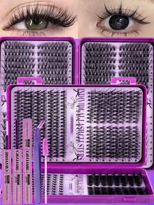 528/544/608 Styles False Eyelash Clusters, Density From 10D To 100D, Mixed Styles Available, 10-18mm Length D-Curl Voluminous, Ultra-Light & Soft, Suitable For Natural Makeup DIY. Set Includes Lash Clusters, Tweezers, Lash Glue, Lash Brush, 2026 Limited Edition - Multicolor - View 2