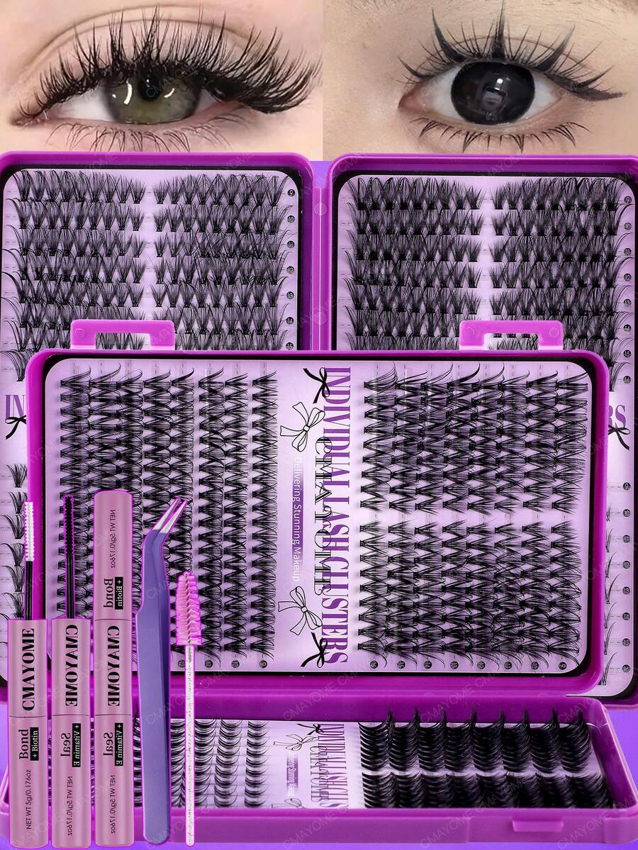 528/544/608 Styles False Eyelash Clusters, Density From 10D To 100D, Mixed Styles Available, 10-18mm Length D-Curl Voluminous, Ultra-Light & Soft, Suitable For Natural Makeup DIY. Set Includes Lash Clusters, Tweezers, Lash Glue, Lash Brush, 2026 Limited Edition