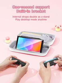 1个可充电数据线收纳包，印有可爱小猫图案，兼容Switch OLED/Switch NS，包含一个可容纳10张游戏卡的卡槽，便携式防震抗压游戏卡收纳盒，带支架 - 彩色 - 查看 5