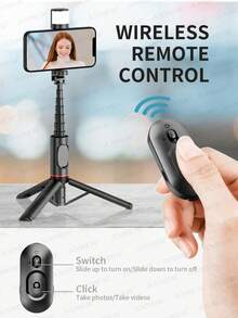 3-In-1 Selfie Stick With Curved Fill Light And Tripod - Portable Design With Wireless Remote, Compatible With All Smartphones (IOS And Android) - Black Selfie Stick Tripod - View 5