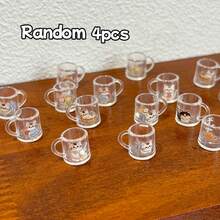 迷你彩色小猫图案水杯模型，可爱高清的猫咪和花朵图案，1:12 迷你精致可爱水杯摆件，娃娃屋必备装饰品。 - 彩色 - 查看 6