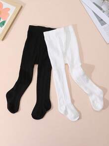 2pcs Baby Girls' Vertical Striped Print Tights, Cute & Ladylike For Daily Basic Matching, Spring/Autumn - Multicolor - View 2