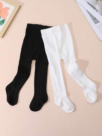 2pcs Baby Girls' Vertical Striped Print Tights, Cute & Ladylike For Daily Basic Matching, Spring/Autumn