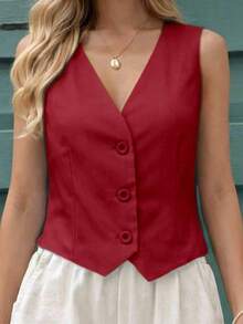 MICHELEE Elegant Women's Vest With V-Neck And Button Closure - Burdeos - Ver 3