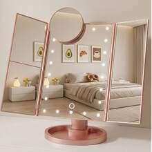 HOODINK Makeup Mirror, Tri-Fold Lighted Adjustable Vanity Makeup Mirror With 21 LED Lights, Touch Screen And 10X/3X/2X/1X Magnification, Two Power Supply Modes Make Up Mirror, 360° Rotation, Top Valentine's Day Gifts For Her(Rose Gold/White) - 玫瑰紅 - 查看 8