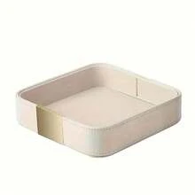 1 pieza Bandeja de almacenamiento de escritorio de lujo de cuero, caja decorativa para joyas, relojes, cosméticos, llaves, teléfono, billetera, accesorio para el hogar y la oficina con tapa deslizante de metal, naranja - Multicolor - Ver 10