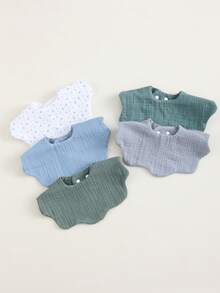 5pcs/Pack Cotton Absorbent Breathable Bibs, Fashionable Baby Burp Cloths, Soft Muslim Cotton - Blue - View 2