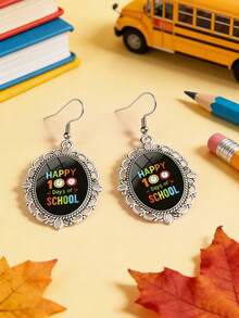 suteyi A Pair Of "Happy 100 Days" Earrings, Suitable For Teachers, Students, And Women, Make An Ideal Accessory Gift For Back-To-School Season And Teacher's Day. - Silver - View 3