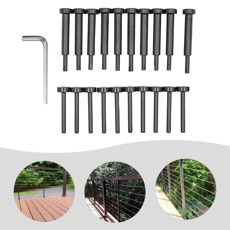 10 PCS Black Invisible Cable Railing Kit, 1/8" Cable Railing Tensioners And Terminals, T316 Stainless Steel Invisible Cable Tensioners Kit For Outdoor And Indoor Cable Railing Systems - Black - View 1